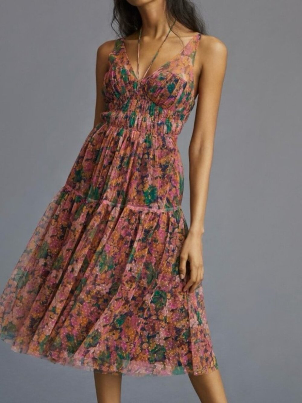 Maeve by Anthropologie Halter Mesh Midi Dress